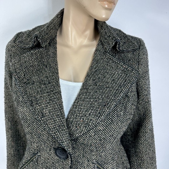 CAbi Jacket Tweed Moto  Cropped coat Button Blazer Size 8 Style 638 Black/Brown - Picture 7 of 15